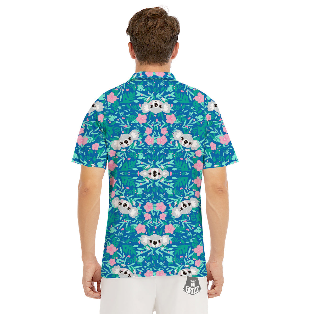Floral And Baby Koala Print Pattern Men's Golf Shirts-grizzshop