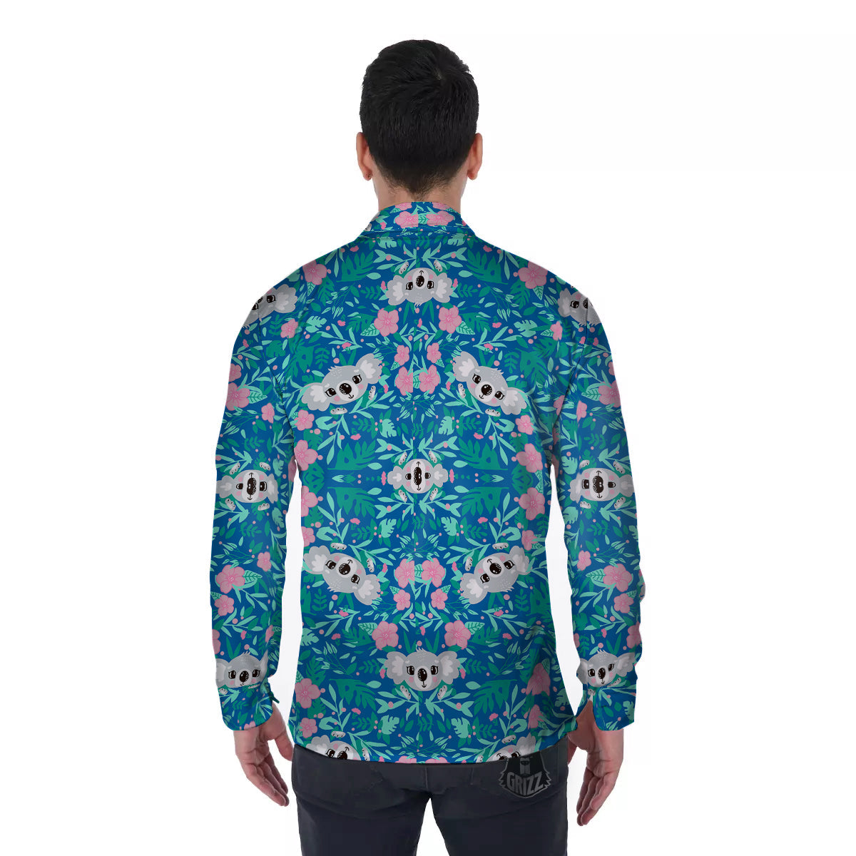 Floral And Baby Koala Print Pattern Men's Long Sleeve Shirts-grizzshop