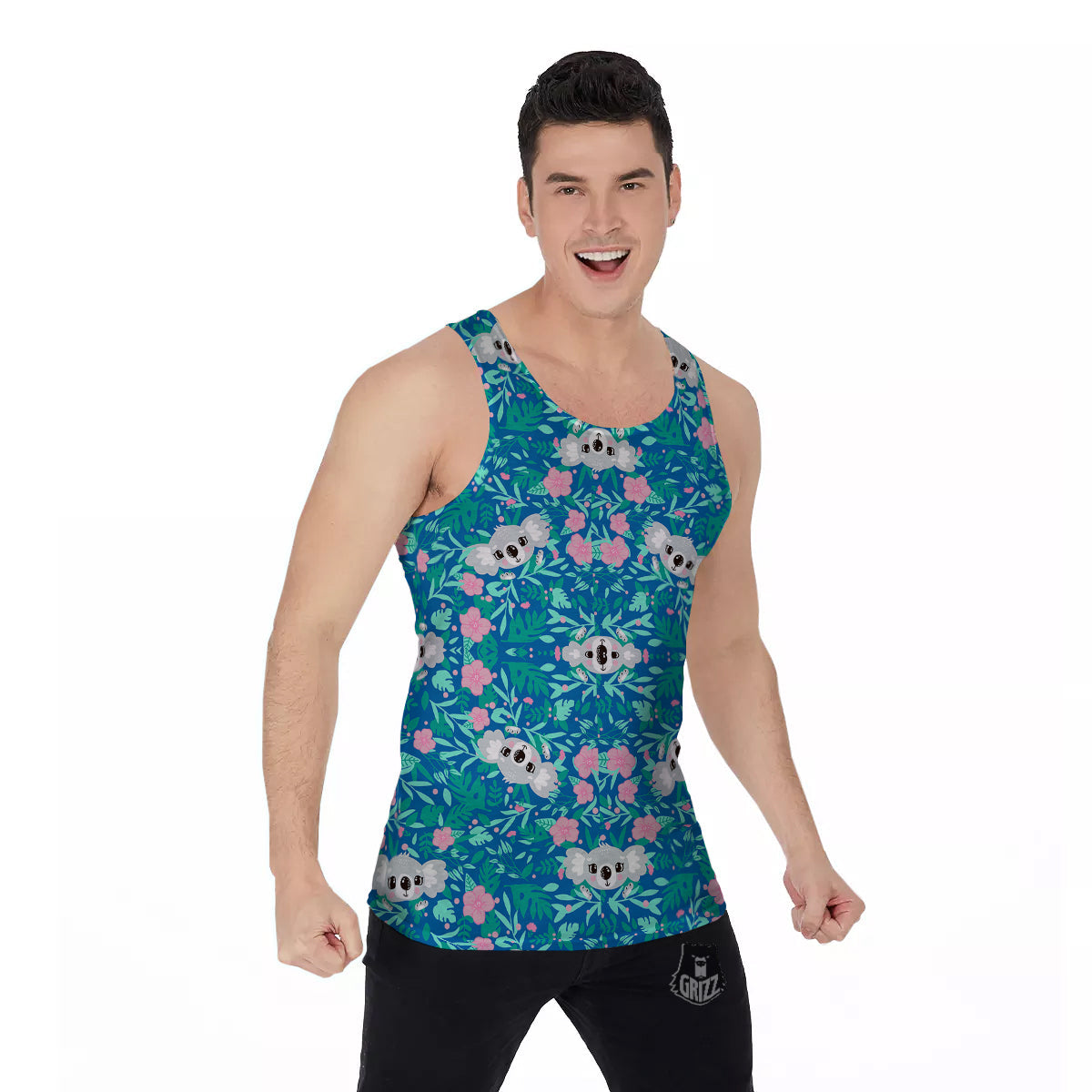 Floral And Baby Koala Print Pattern Men's Tank Top-grizzshop