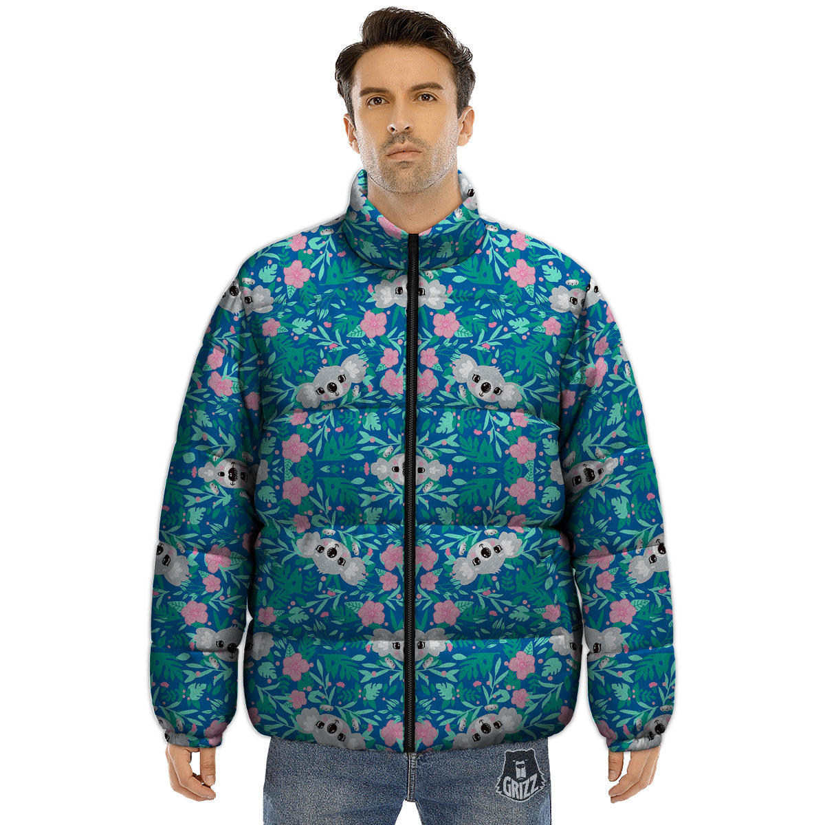 Floral And Baby Koala Print Pattern Puffer Jacket-grizzshop