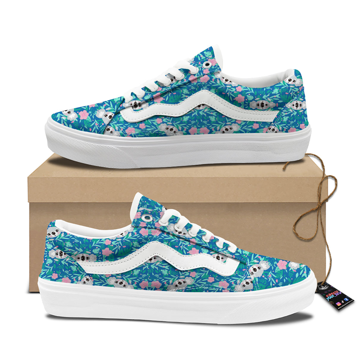 Floral And Baby Koala Print Pattern Skate Shoes-grizzshop