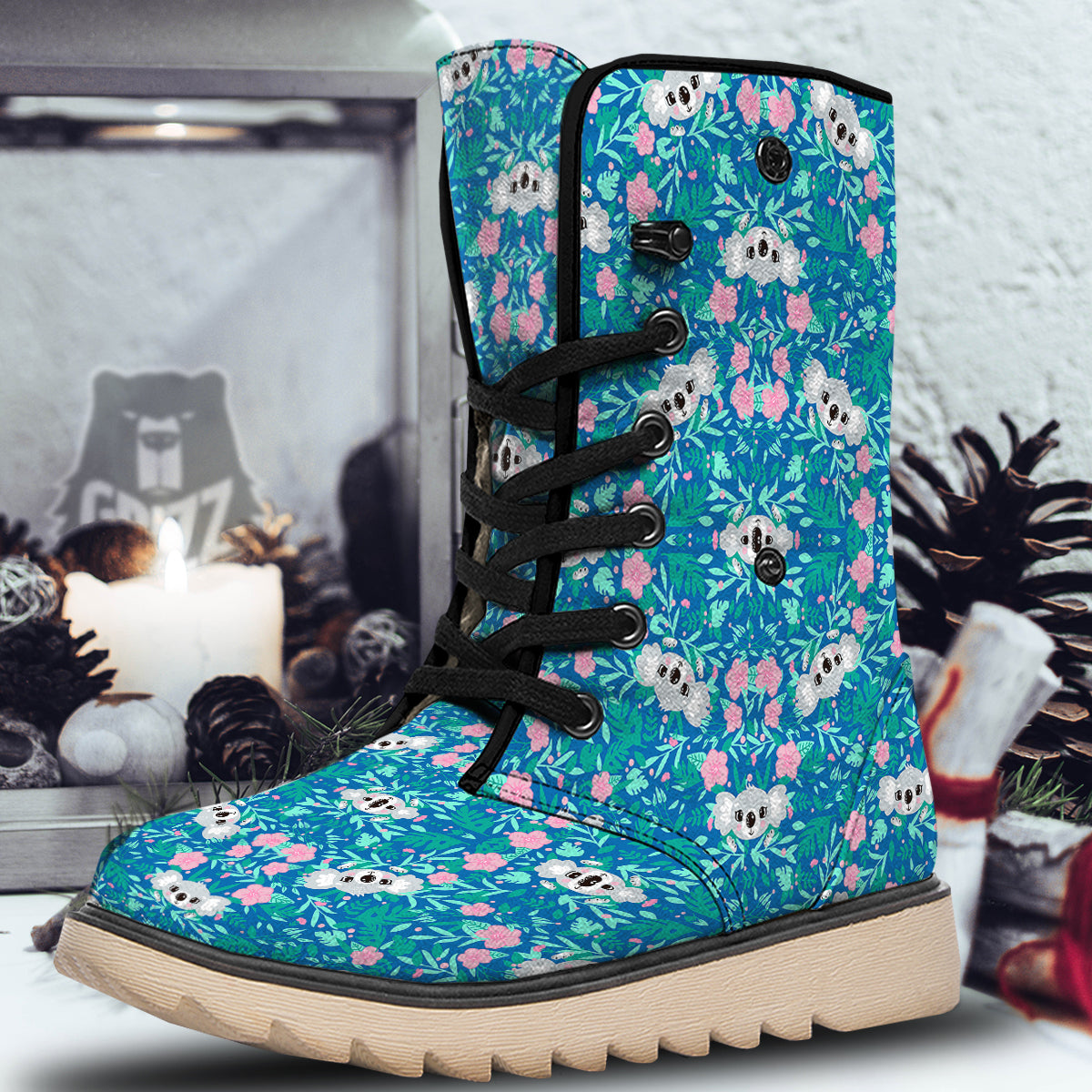 Floral And Baby Koala Print Pattern Snow Boots-grizzshop