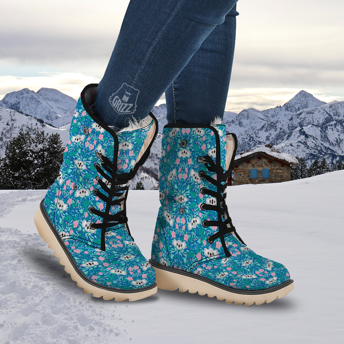 Floral And Baby Koala Print Pattern Snow Boots-grizzshop