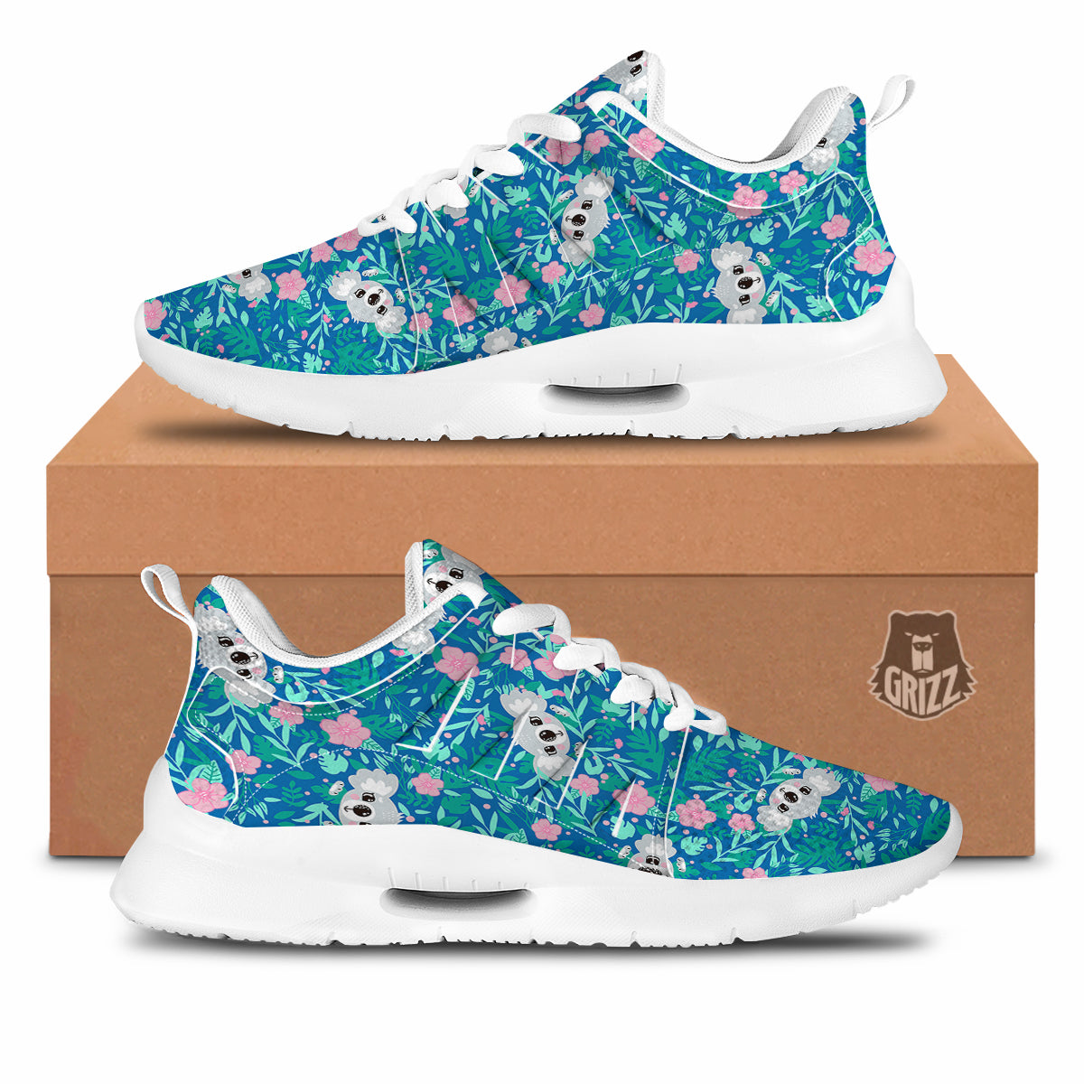 Floral And Baby Koala Print Pattern Tennis Shoes-grizzshop