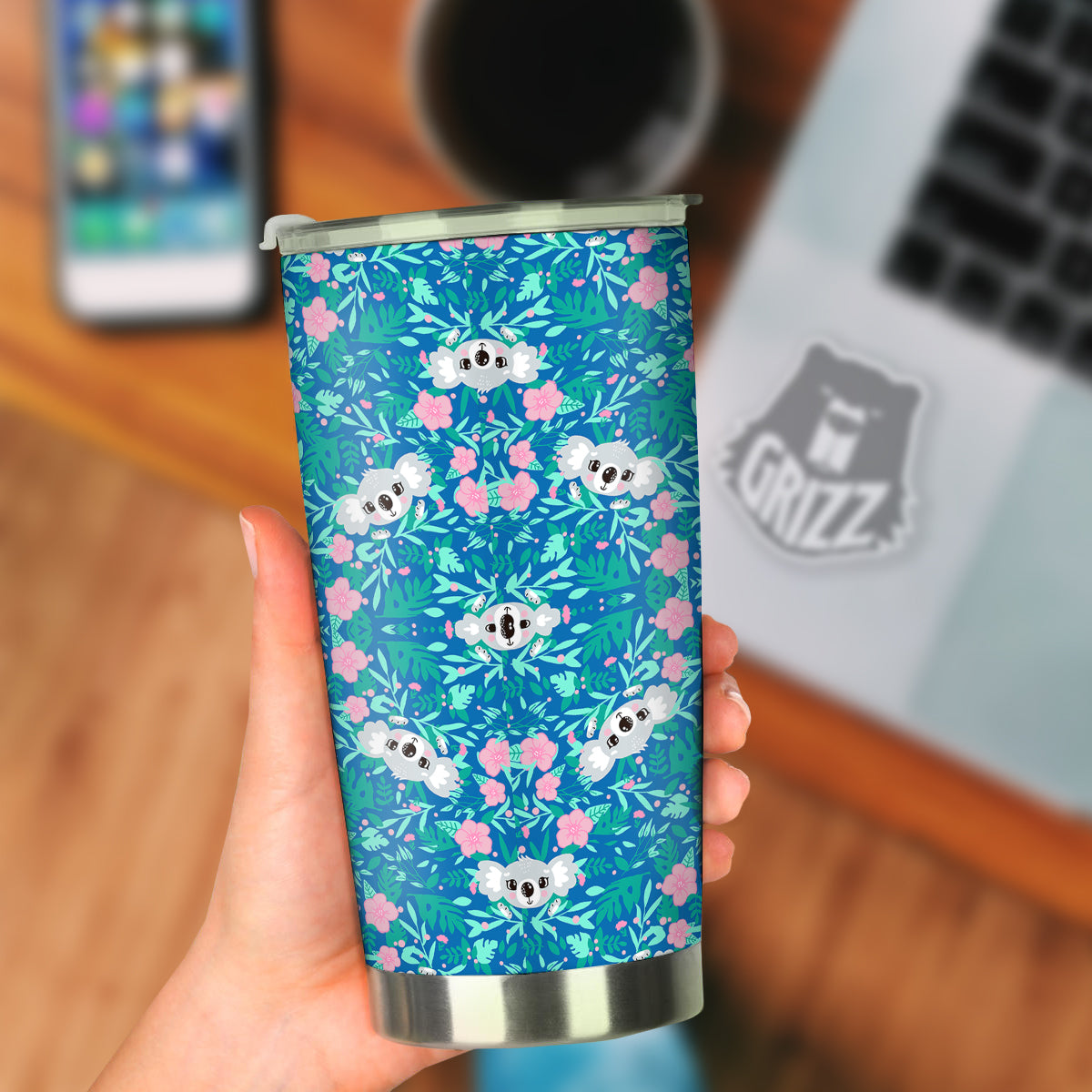 Floral And Baby Koala Print Pattern Tumbler-grizzshop