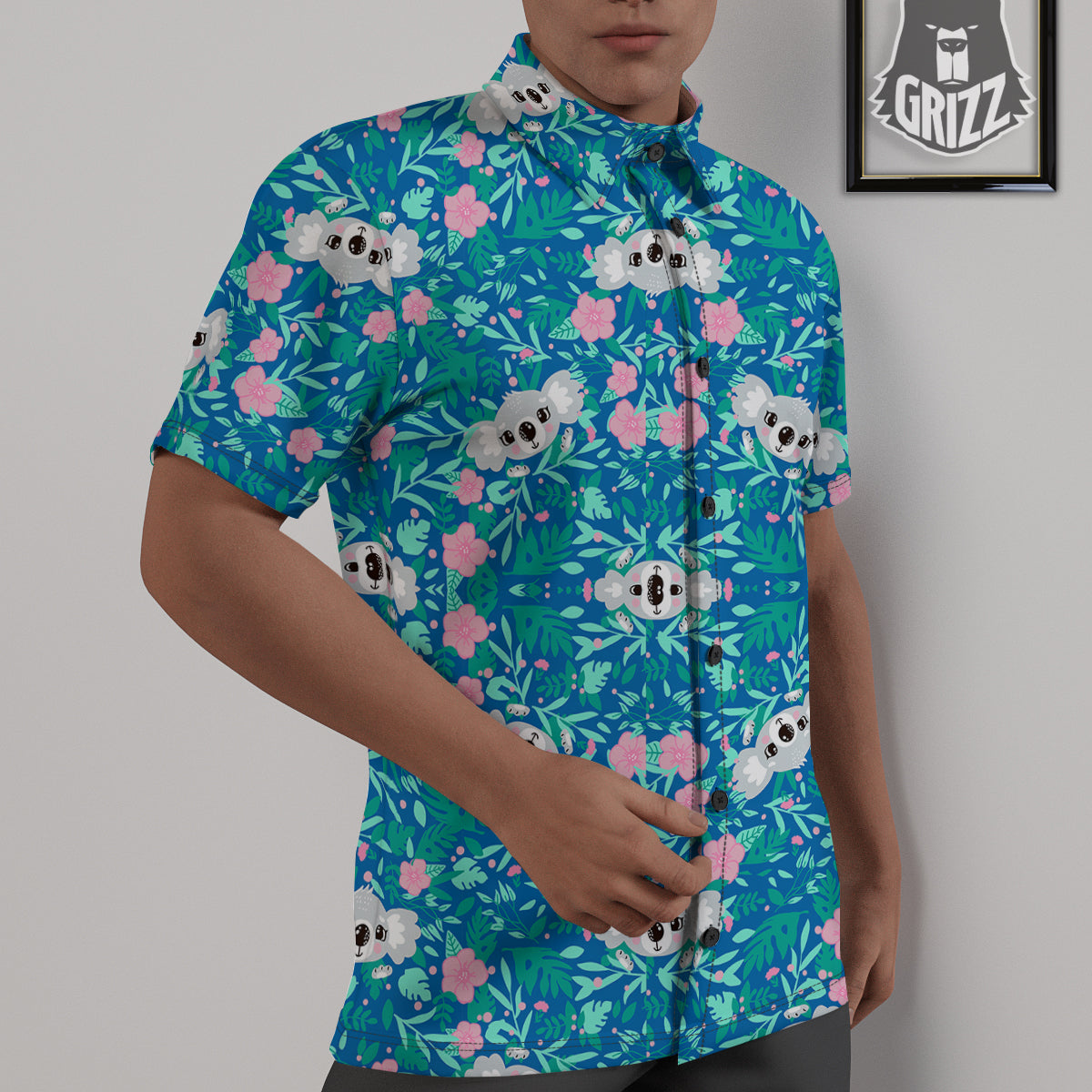 Floral And Baby Koala Print Pattern Untucked Shirts-grizzshop