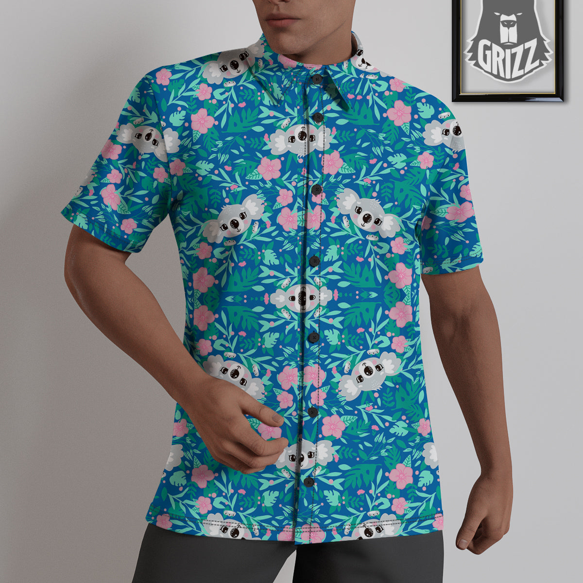 Floral And Baby Koala Print Pattern Untucked Shirts-grizzshop