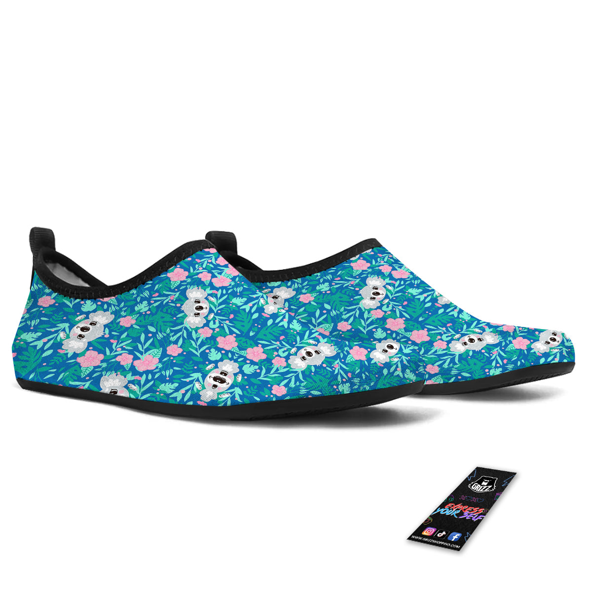 Floral And Baby Koala Print Pattern Water Shoes-grizzshop