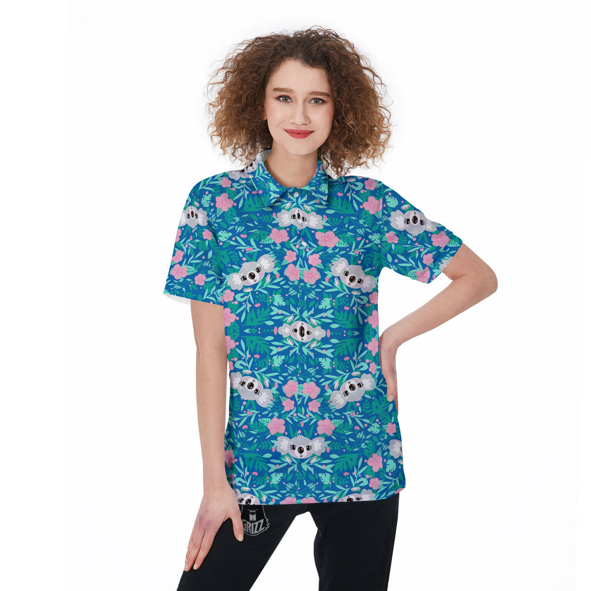 Floral And Baby Koala Print Pattern Women's Golf Shirts-grizzshop