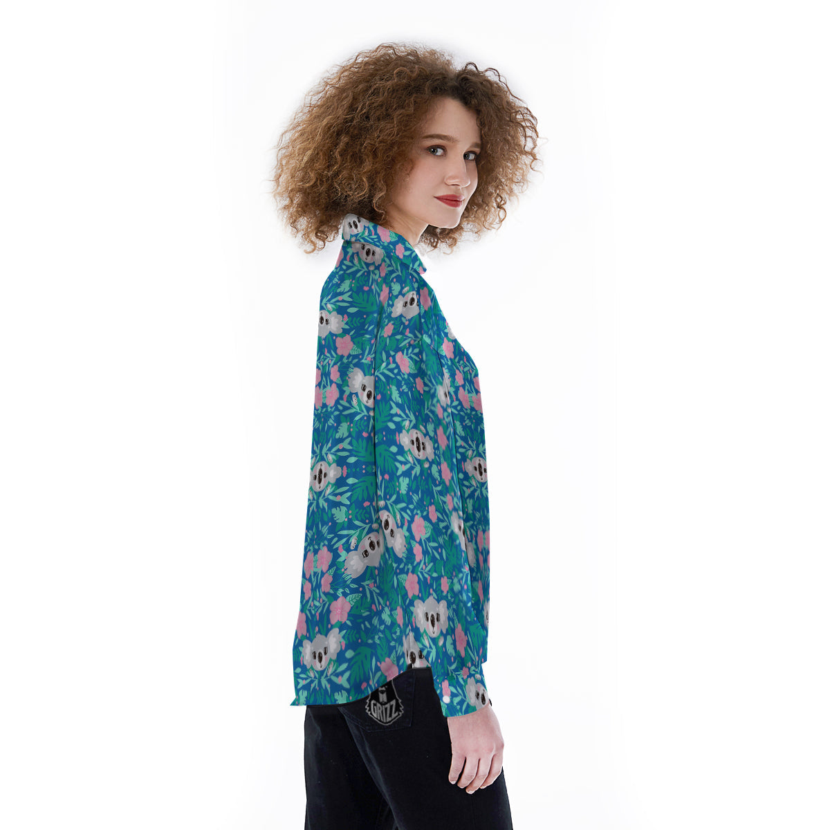 Floral And Baby Koala Print Pattern Women's Long Sleeve Shirts-grizzshop