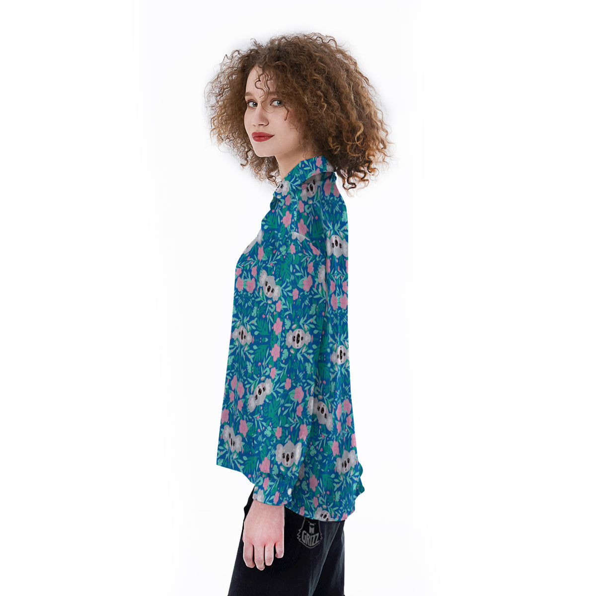Floral And Baby Koala Print Pattern Women's Long Sleeve Shirts-grizzshop