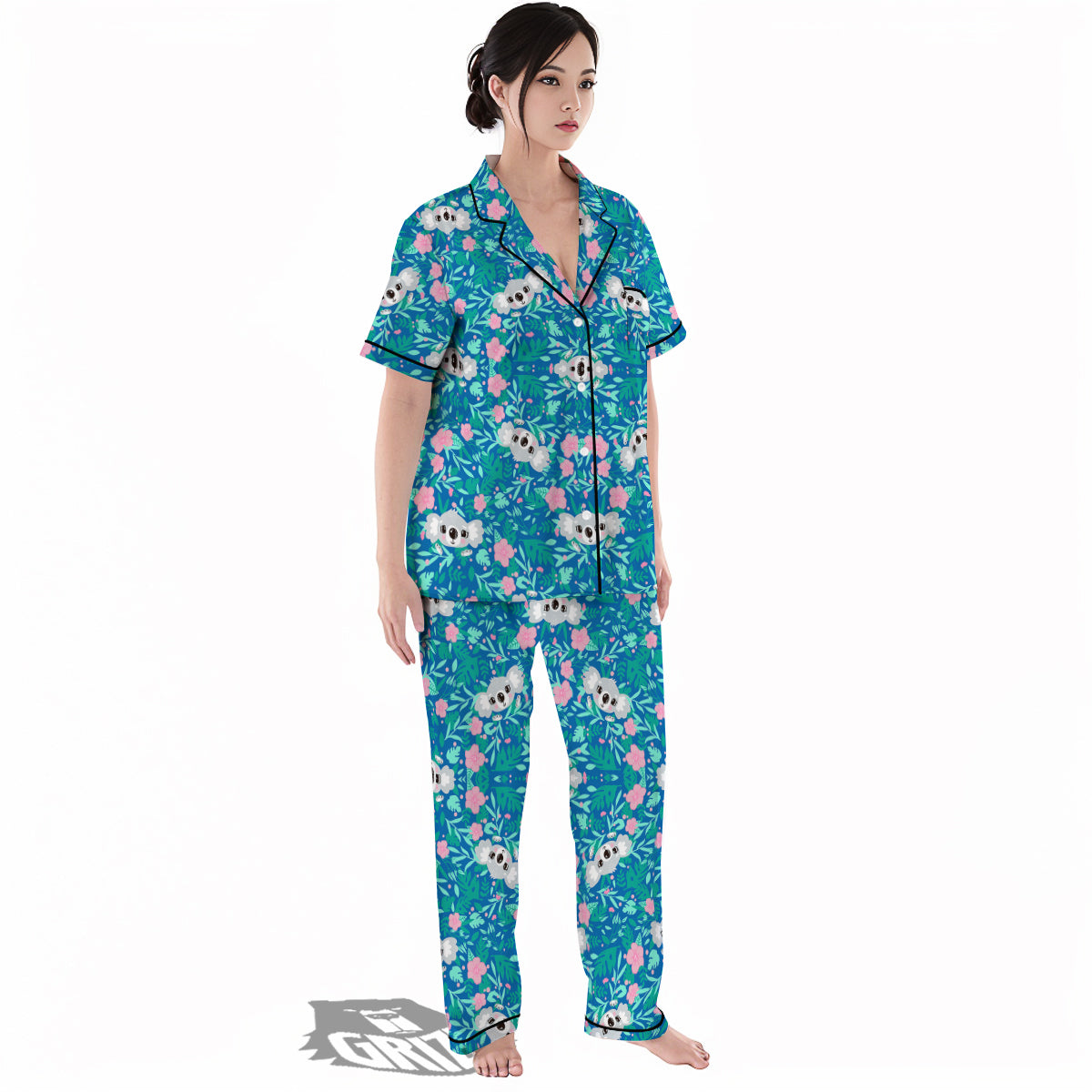 Floral And Baby Koala Print Pattern Women's Pajamas Set-grizzshop