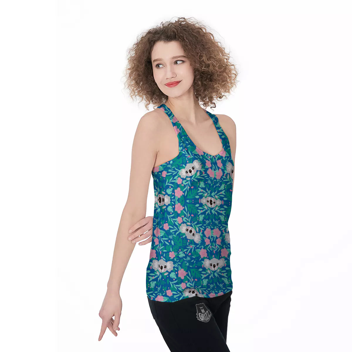 Floral And Baby Koala Print Pattern Women's Racerback Tank Top-grizzshop