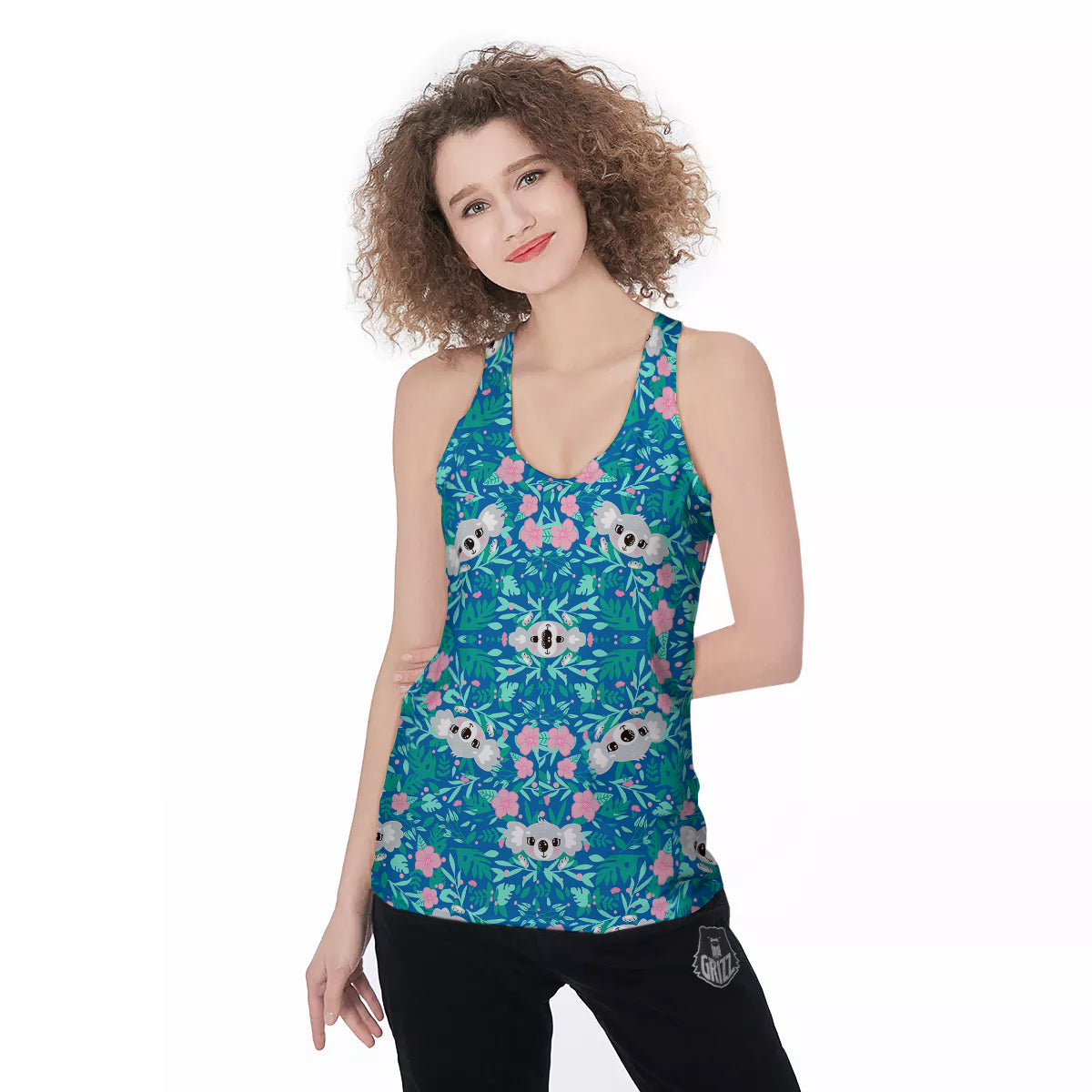 Floral And Baby Koala Print Pattern Women's Racerback Tank Top-grizzshop