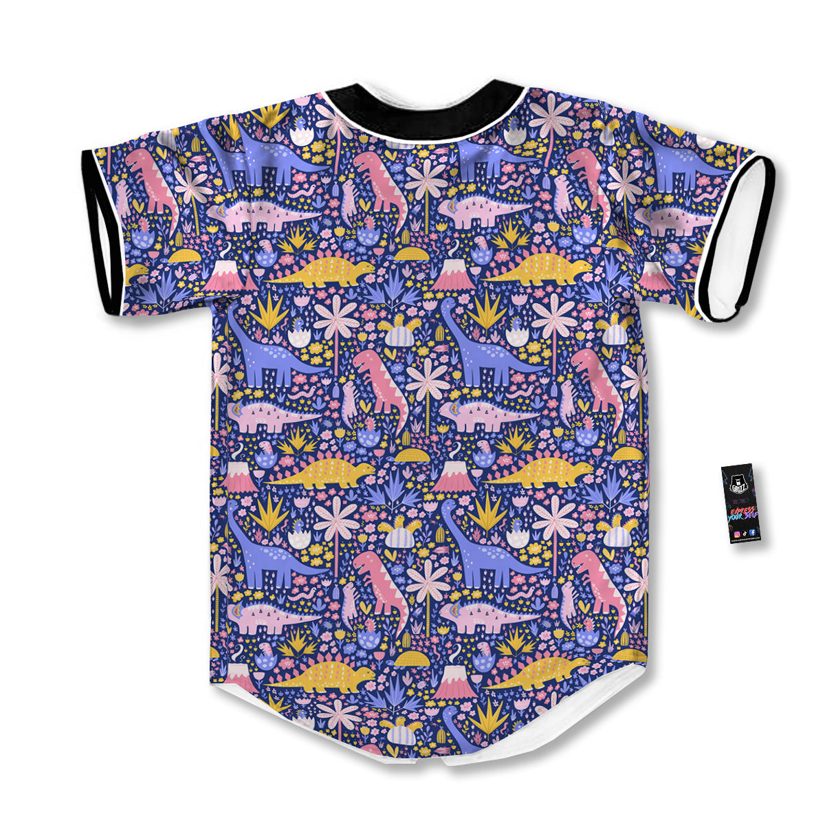 Floral And Cute Dinosaur Print Pattern Baseball Jersey-grizzshop