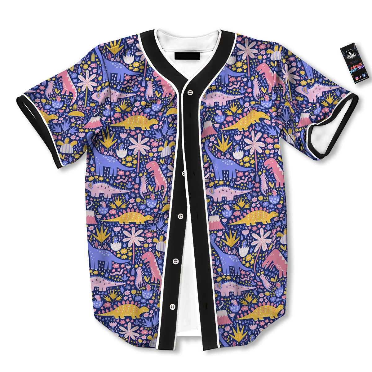 Floral And Cute Dinosaur Print Pattern Baseball Jersey-grizzshop