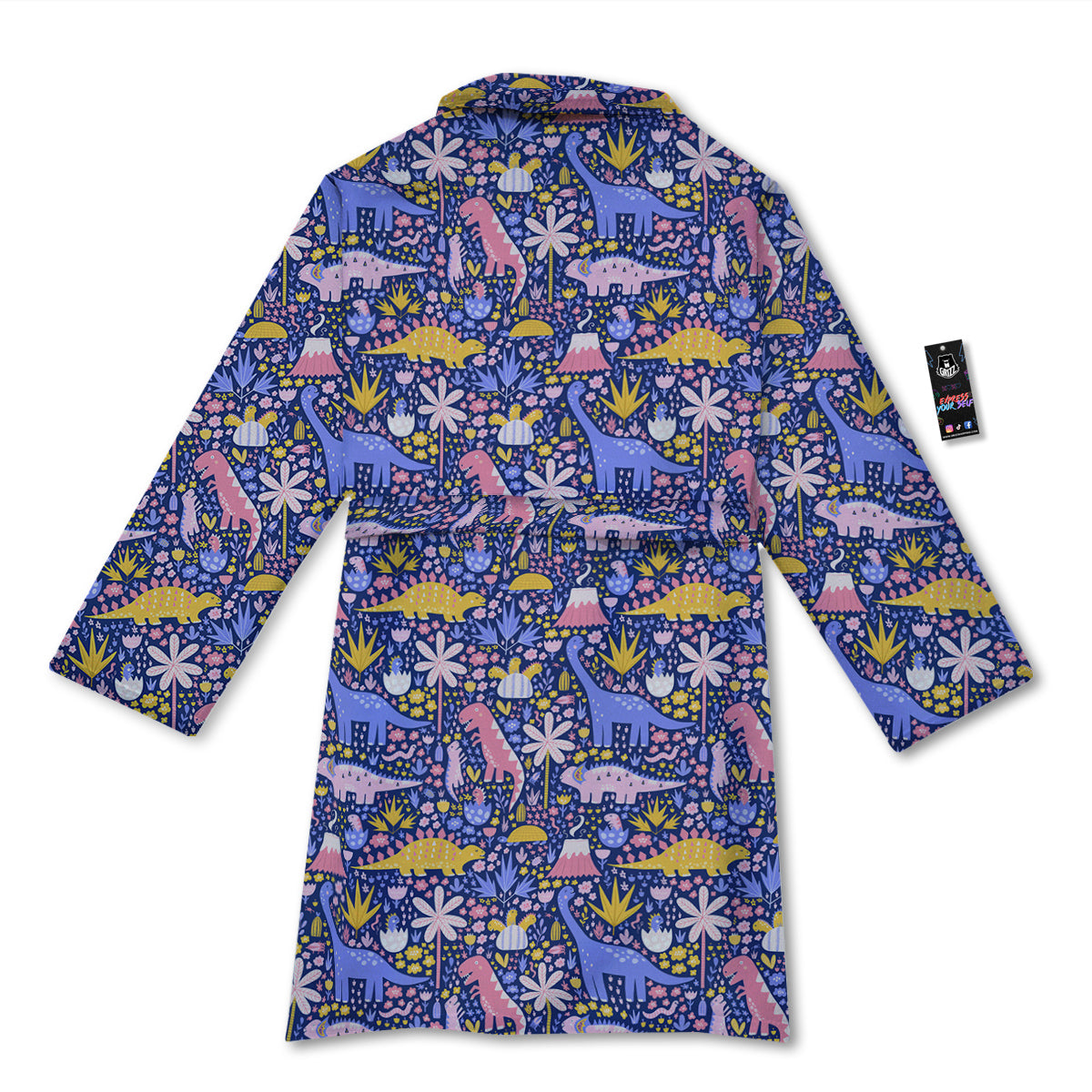 Floral And Cute Dinosaur Print Pattern Bathrobe-grizzshop