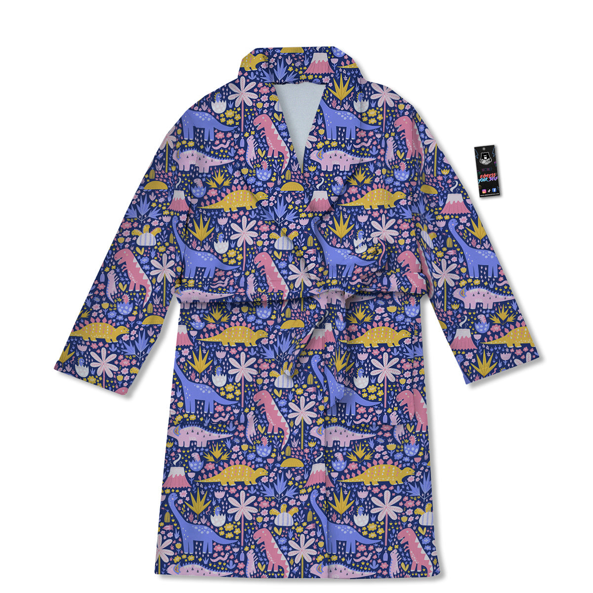 Floral And Cute Dinosaur Print Pattern Bathrobe-grizzshop