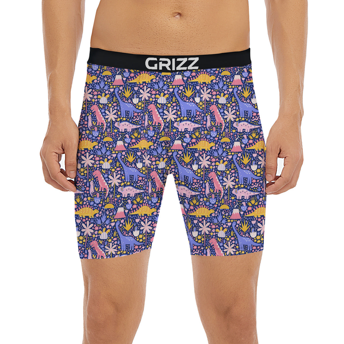 Floral And Cute Dinosaur Print Pattern Boxer Briefs-grizzshop