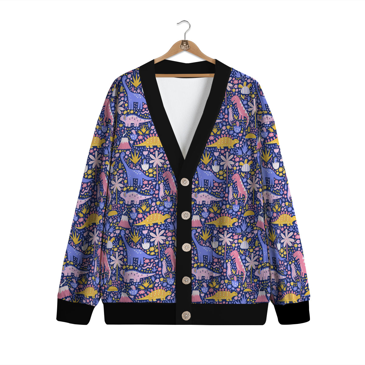 Floral And Cute Dinosaur Print Pattern Cardigan-grizzshop