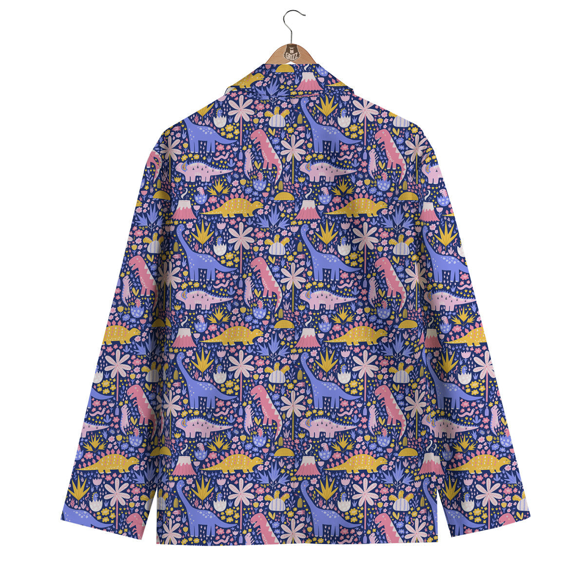 Floral And Cute Dinosaur Print Pattern Men's Blazer-grizzshop
