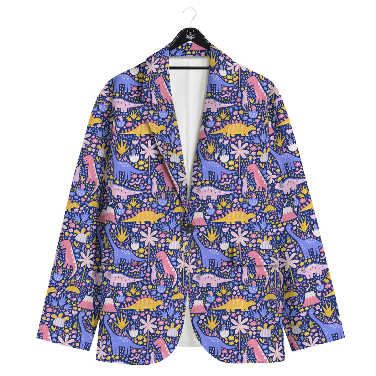 Floral And Cute Dinosaur Print Pattern Men's Sport Coat-grizzshop