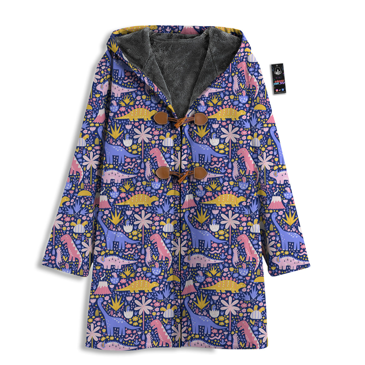 Floral And Cute Dinosaur Print Pattern Men's Windbreaker Jacket-grizzshop