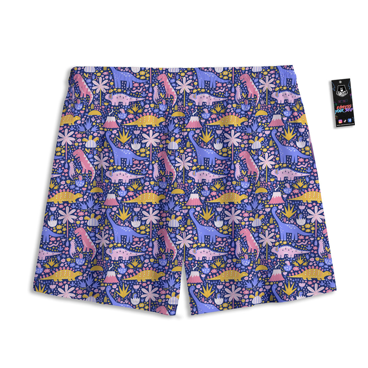 Floral And Cute Dinosaur Print Pattern Mesh Shorts