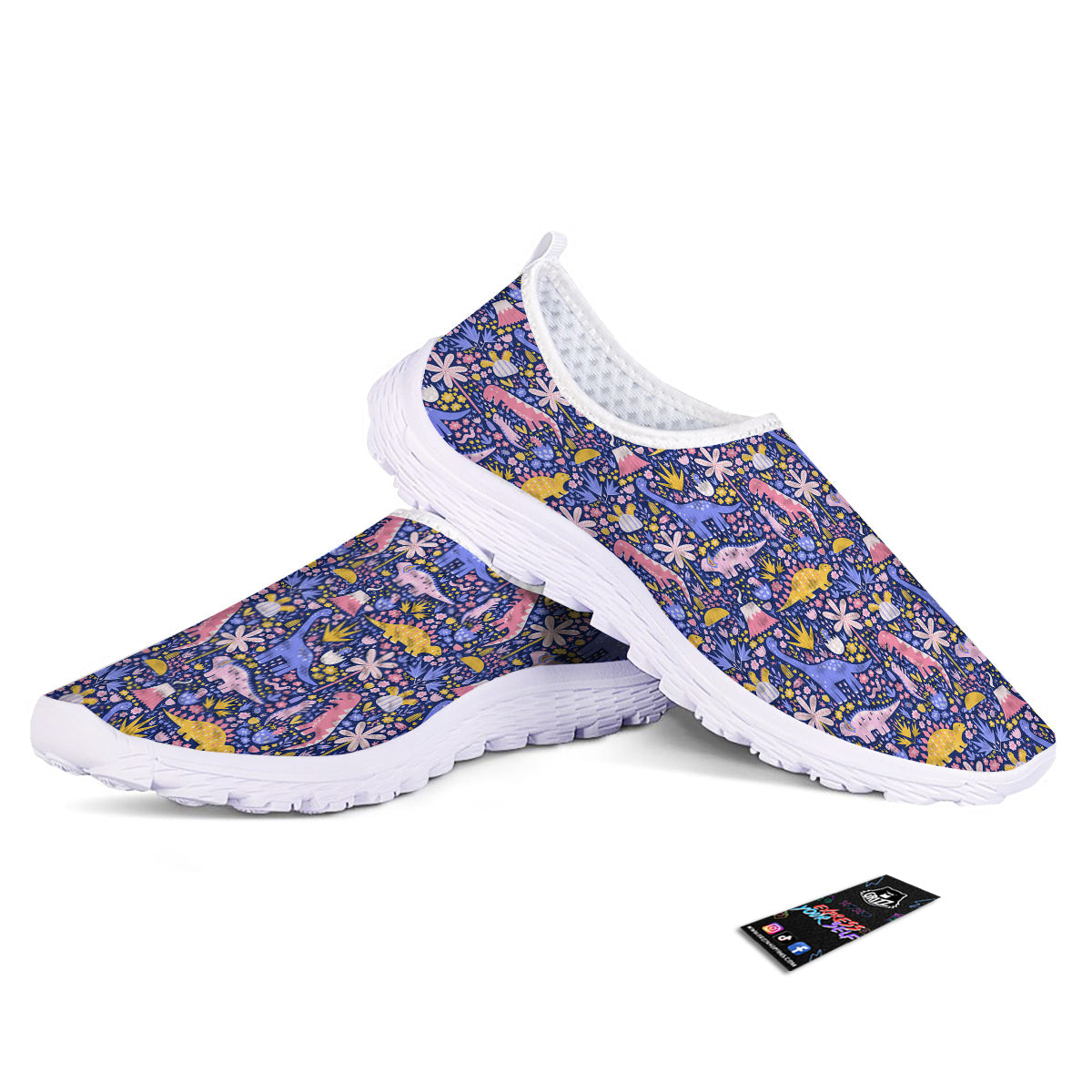 Floral And Cute Dinosaur Print Pattern Nurse Shoes-grizzshop