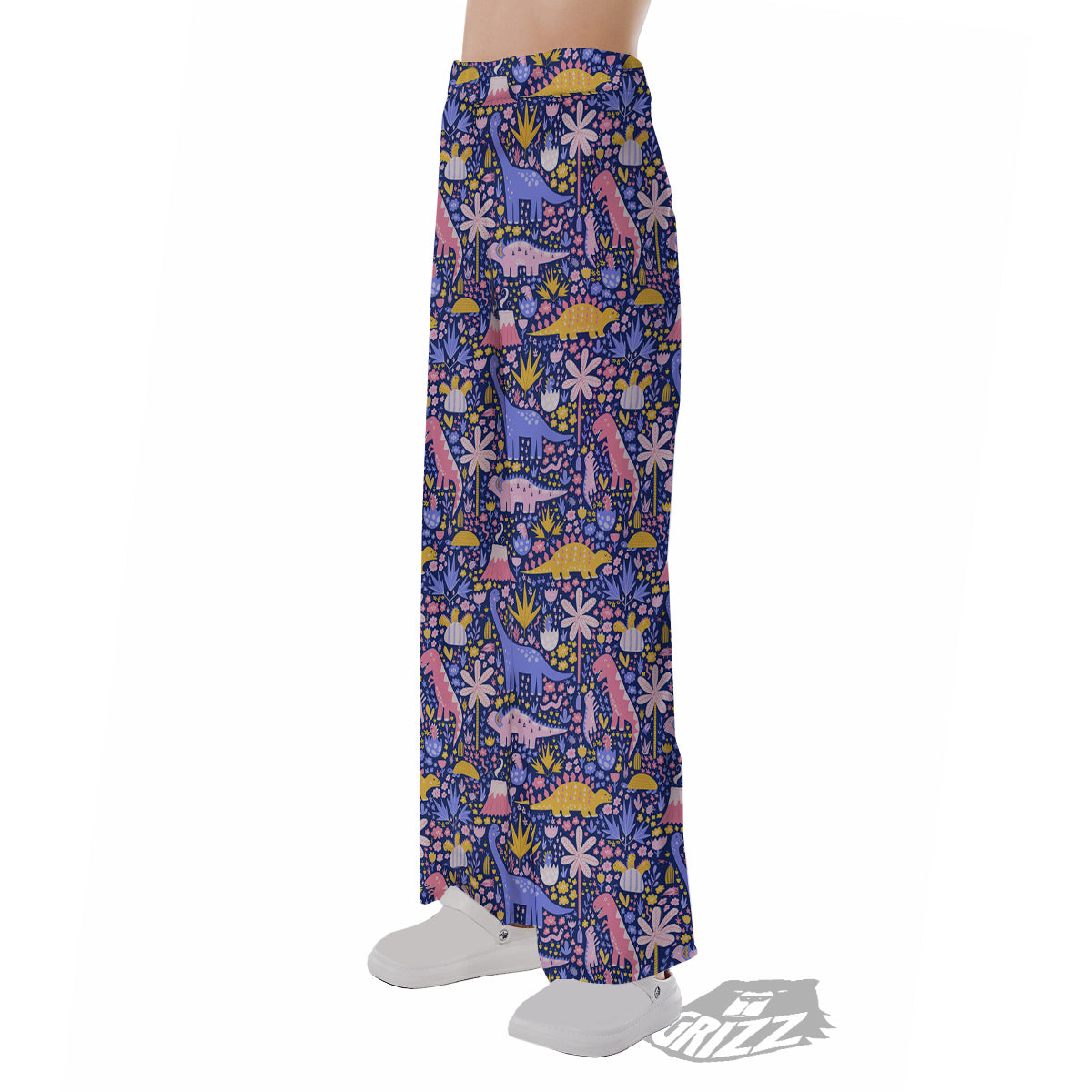 Floral And Cute Dinosaur Print Pattern Pajama Pants-grizzshop