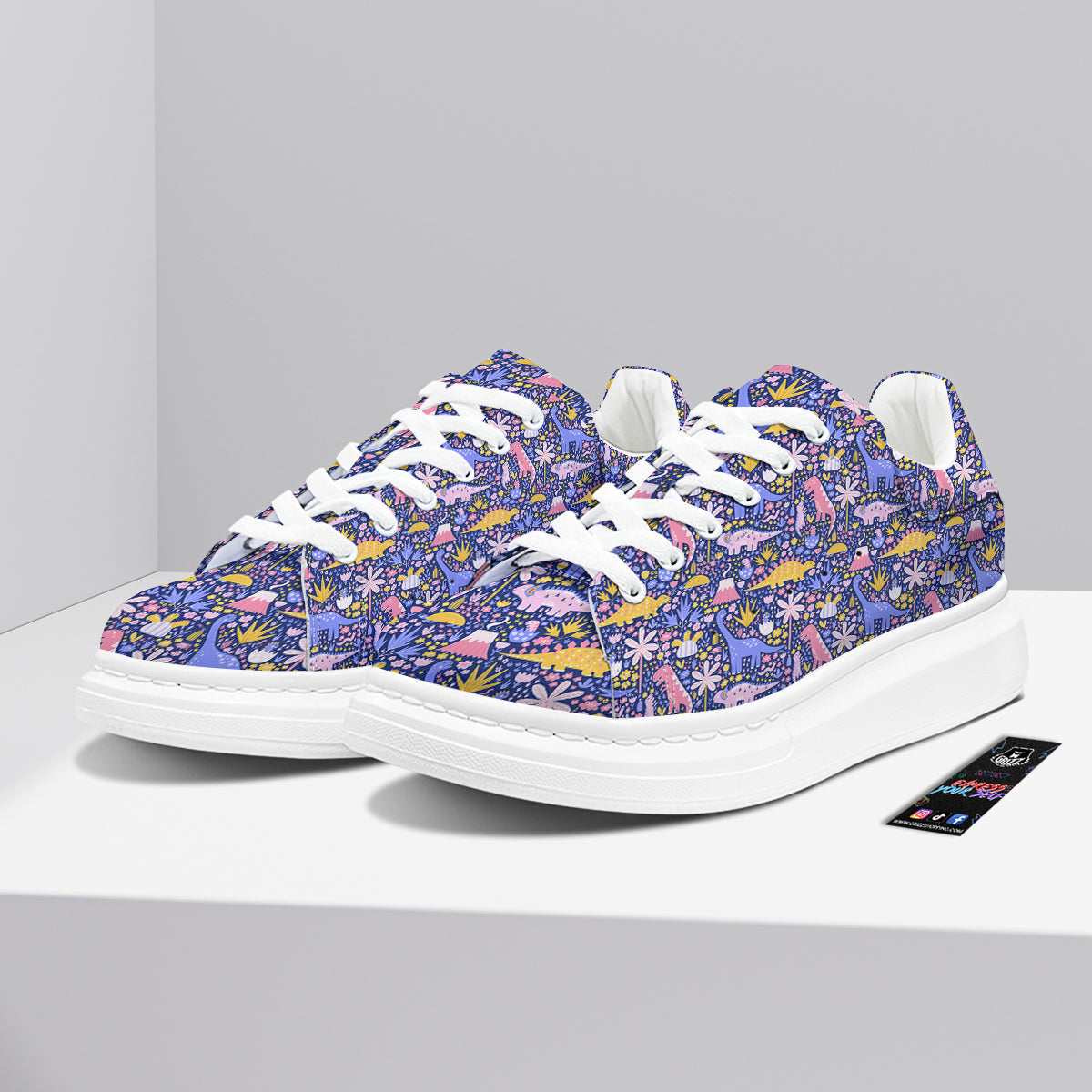 Floral And Cute Dinosaur Print Pattern Platform Shoes-grizzshop