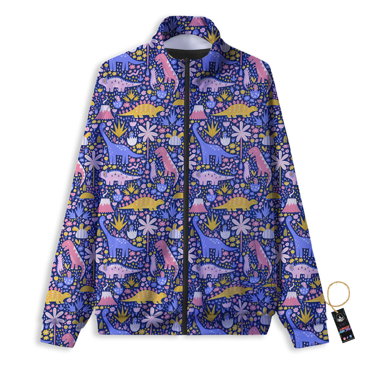 Floral And Cute Dinosaur Print Pattern Track Jacket-grizzshop