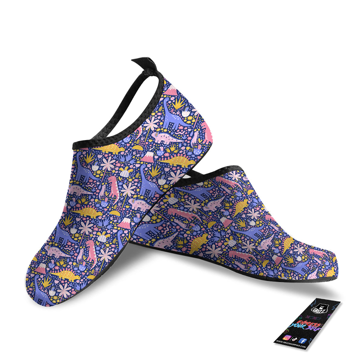 Floral And Cute Dinosaur Print Pattern Water Shoes-grizzshop