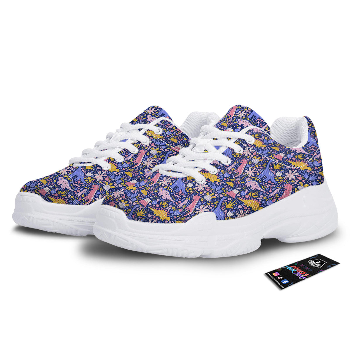Floral And Cute Dinosaur Print Pattern White Chunky Shoes-grizzshop