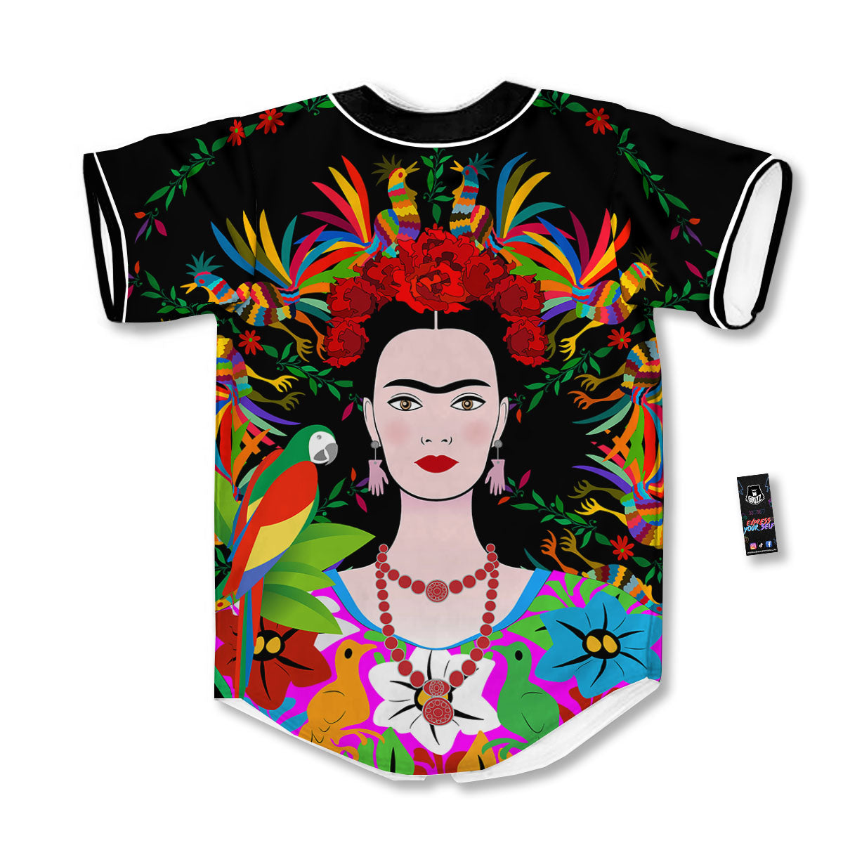 Floral And Frida Kahlo Print Baseball Jersey-grizzshop