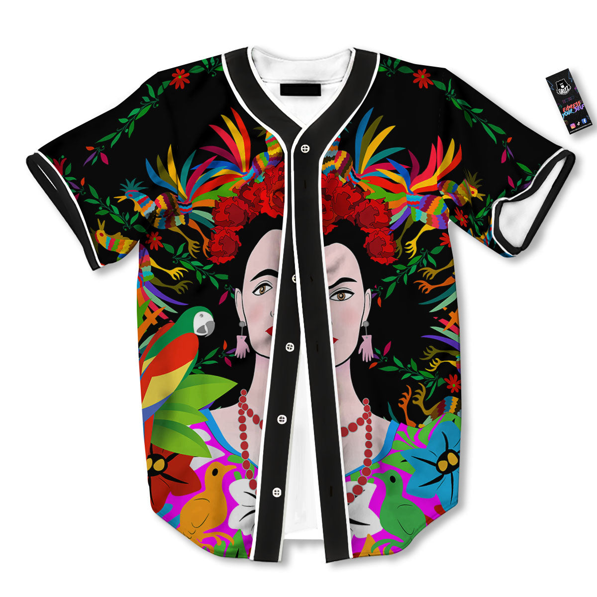 Floral And Frida Kahlo Print Baseball Jersey-grizzshop