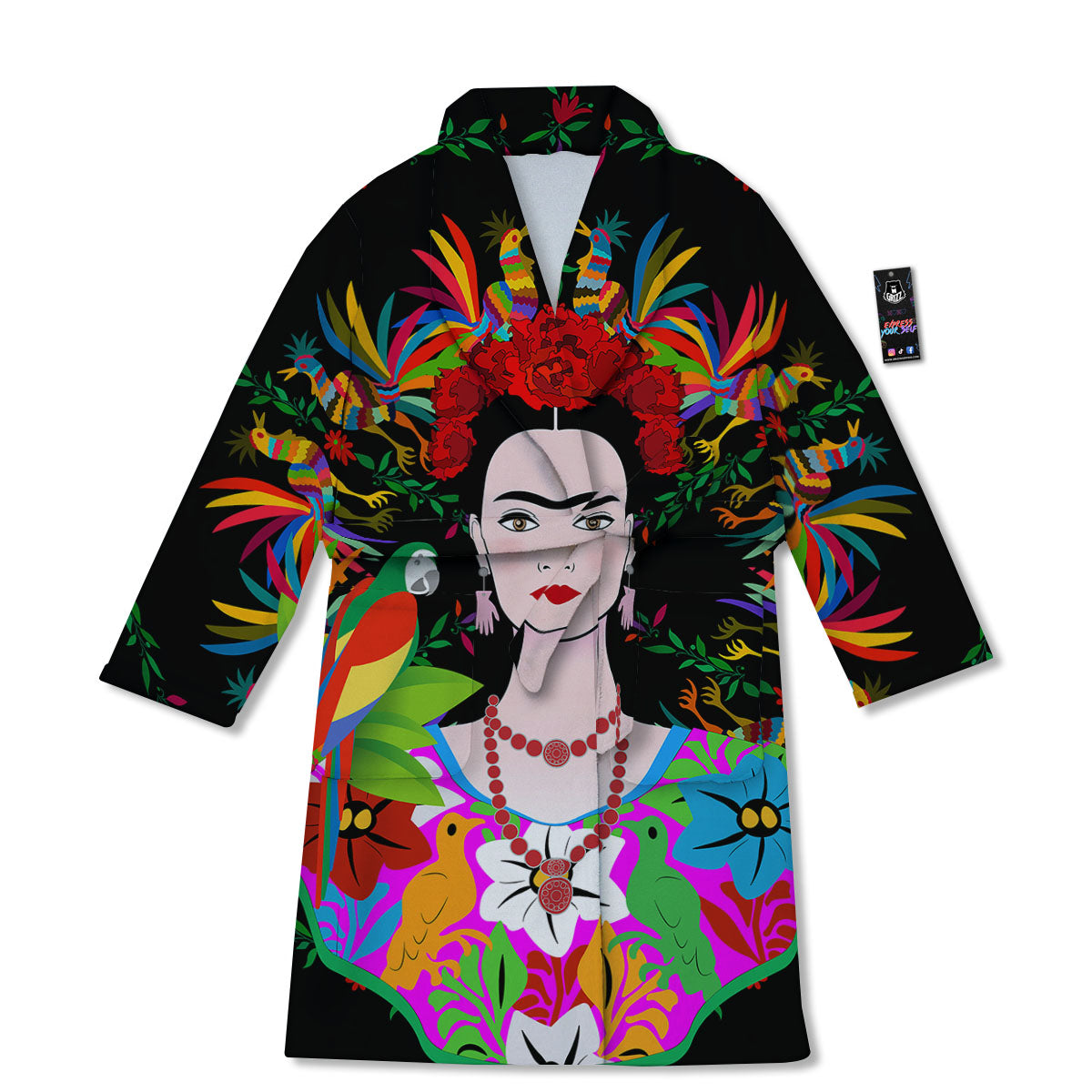 Floral And Frida Kahlo Print Bathrobe-grizzshop