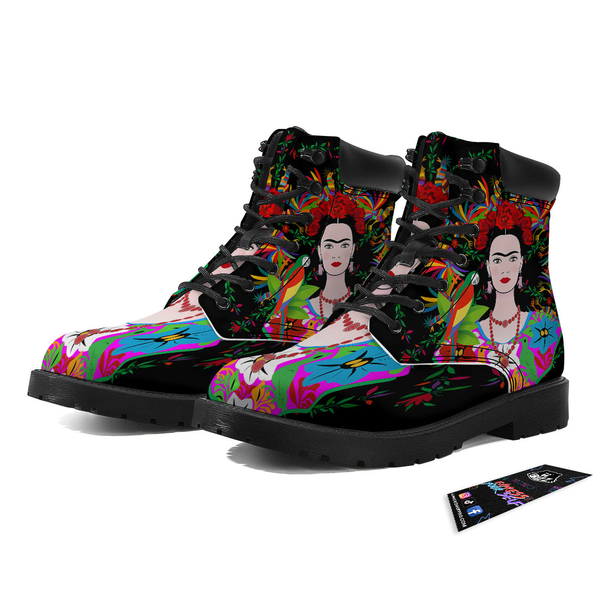 Floral And Frida Kahlo Print Boots-grizzshop