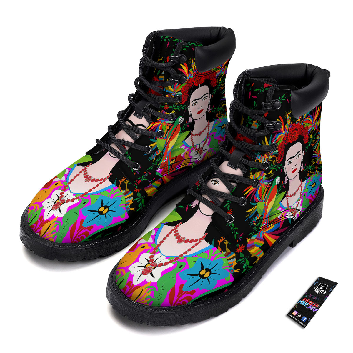 Floral And Frida Kahlo Print Boots-grizzshop