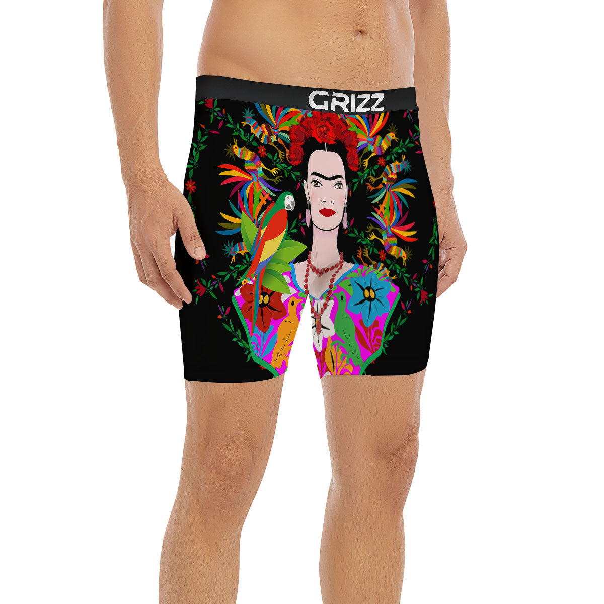 Floral And Frida Kahlo Print Boxer Briefs-grizzshop