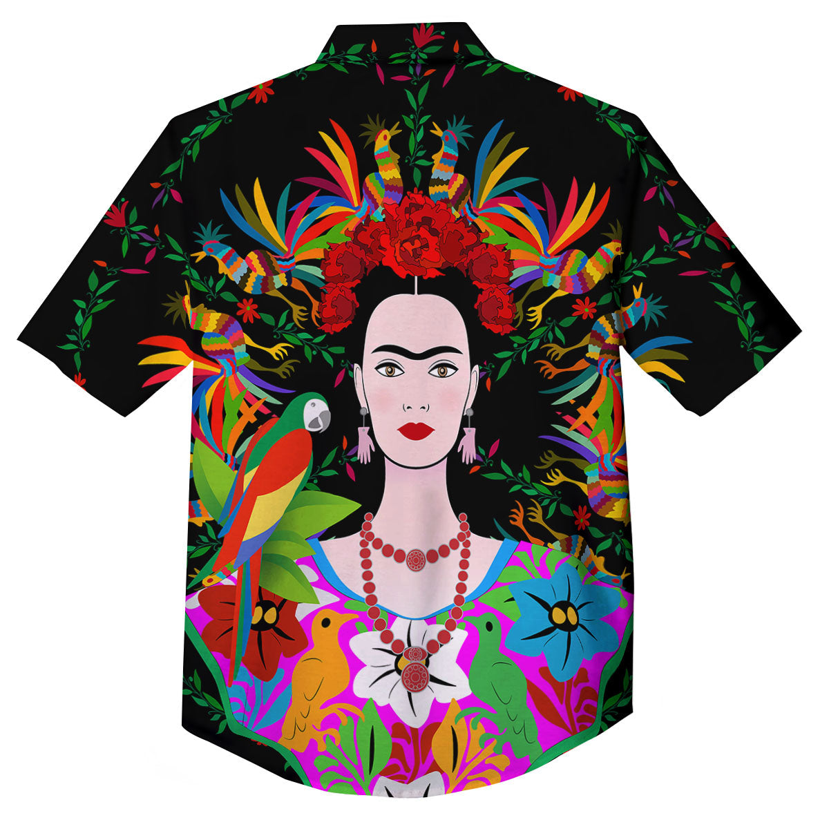Floral And Frida Kahlo Print Button Up Shirt-grizzshop