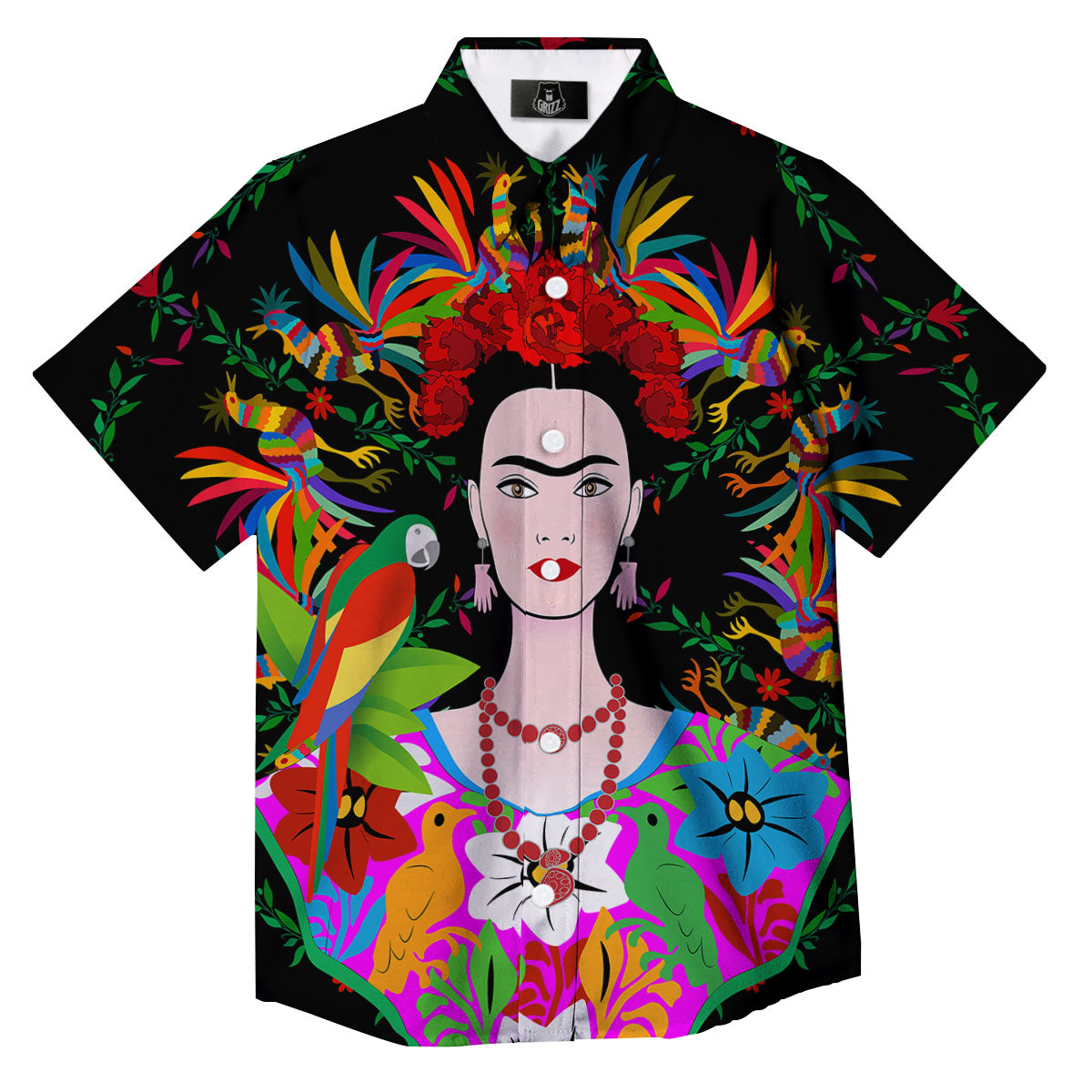 Floral And Frida Kahlo Print Button Up Shirt-grizzshop