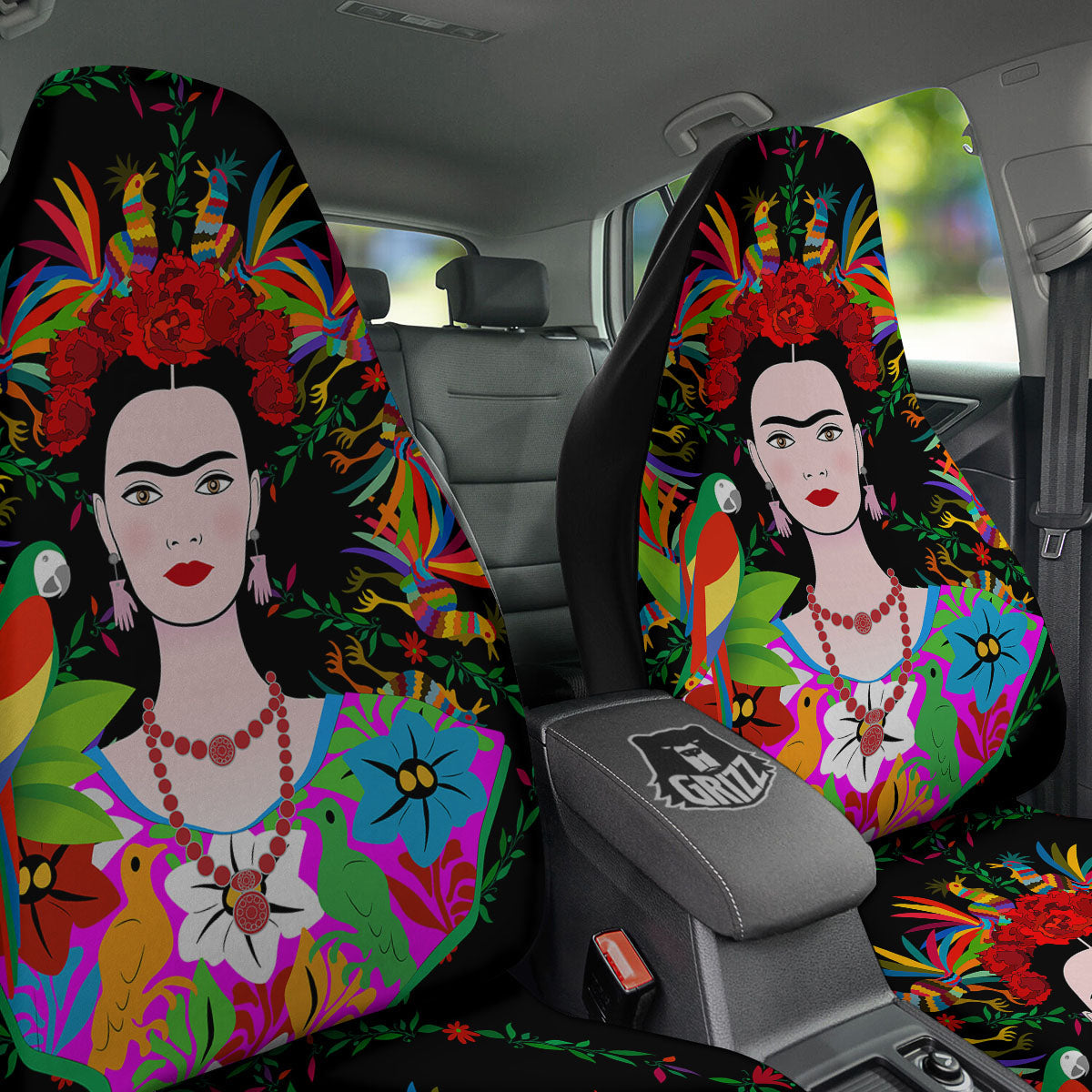 Floral And Frida Kahlo Print Car Seat Covers-grizzshop