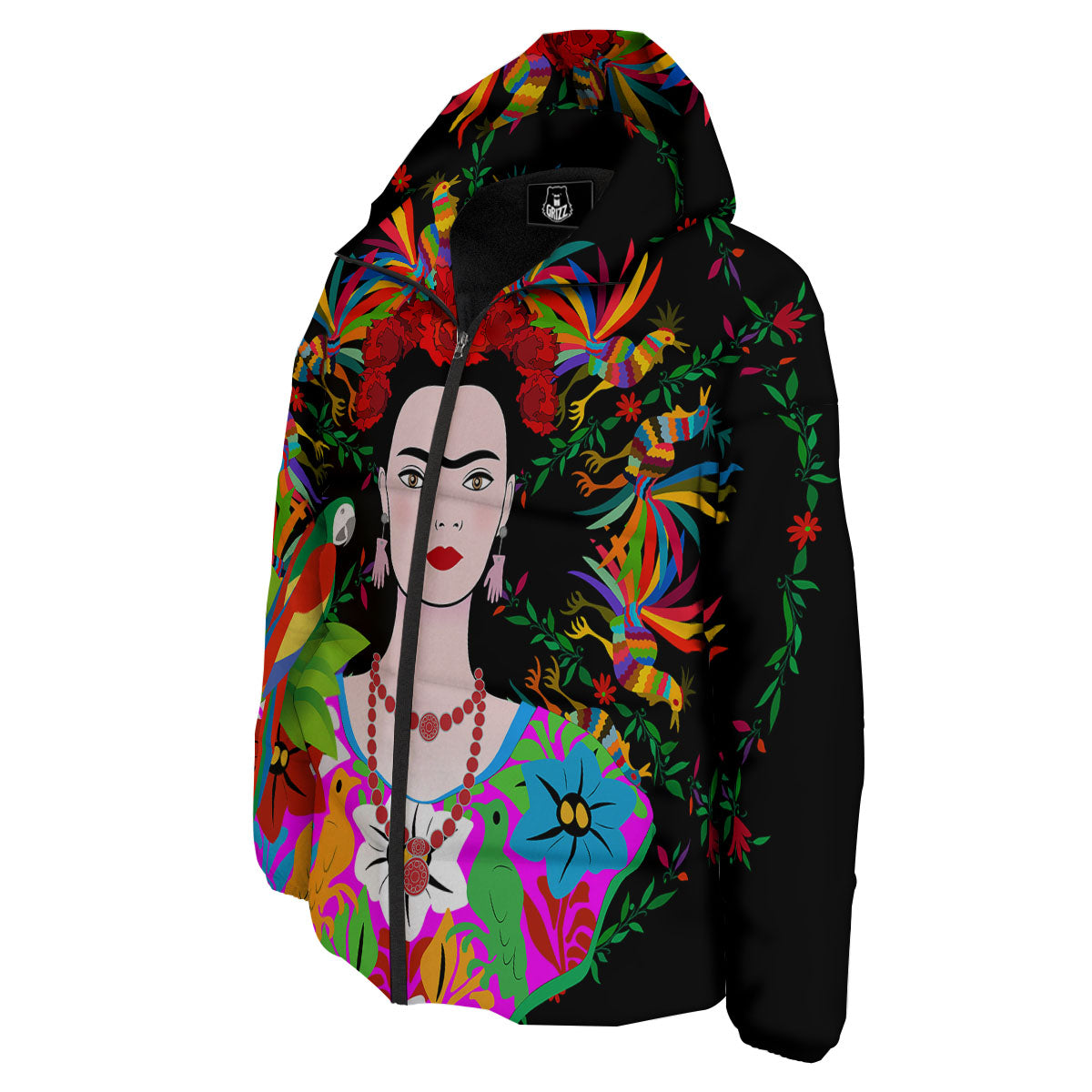Floral And Frida Kahlo Print Down Jacket-grizzshop