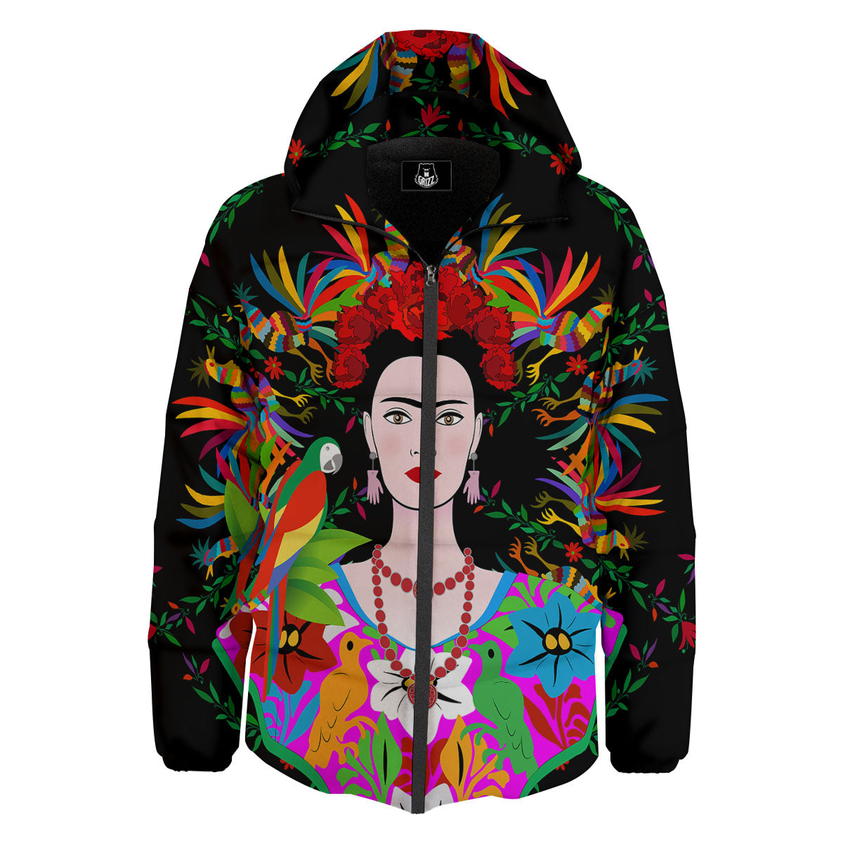 Floral And Frida Kahlo Print Down Jacket-grizzshop