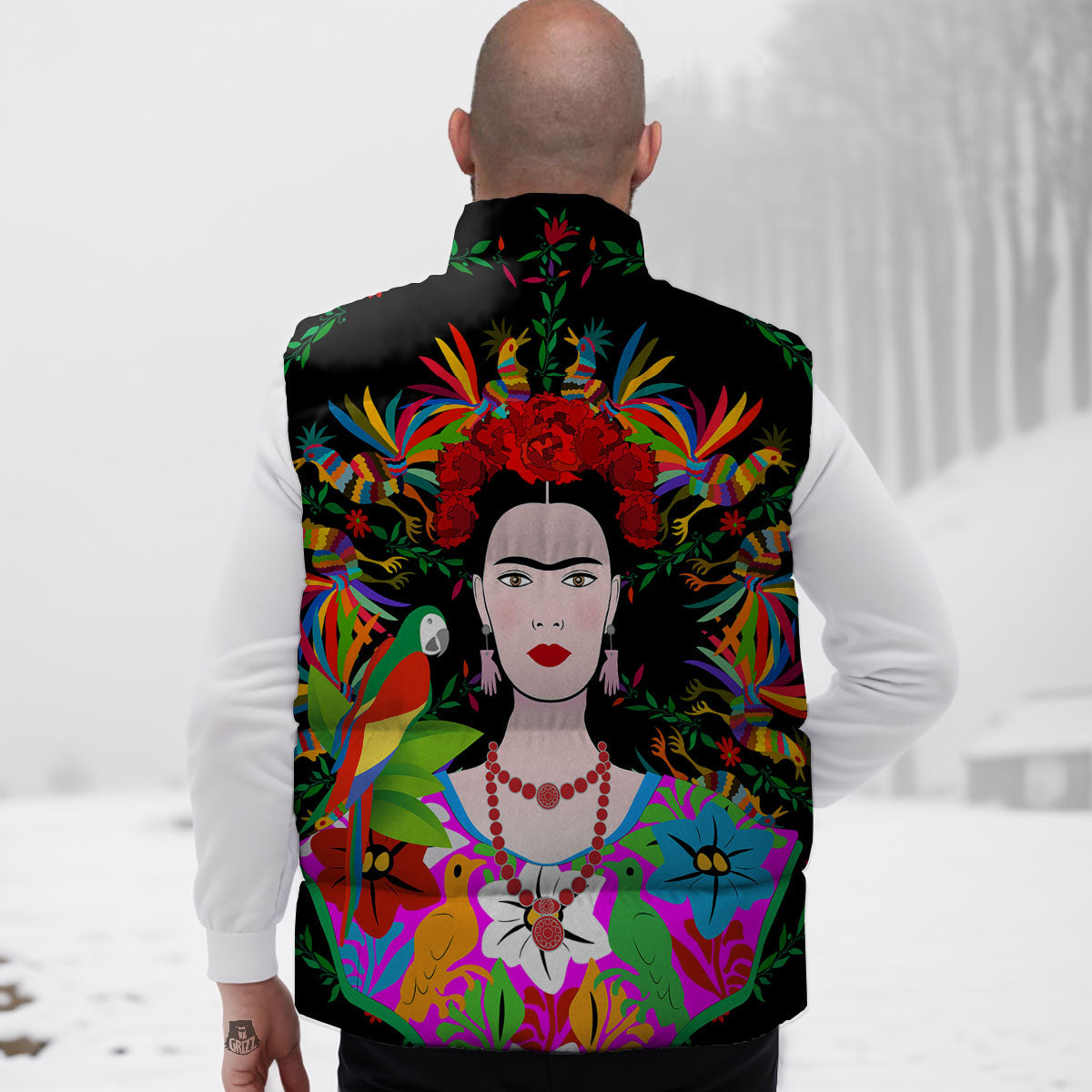 Floral And Frida Kahlo Print Down Vest