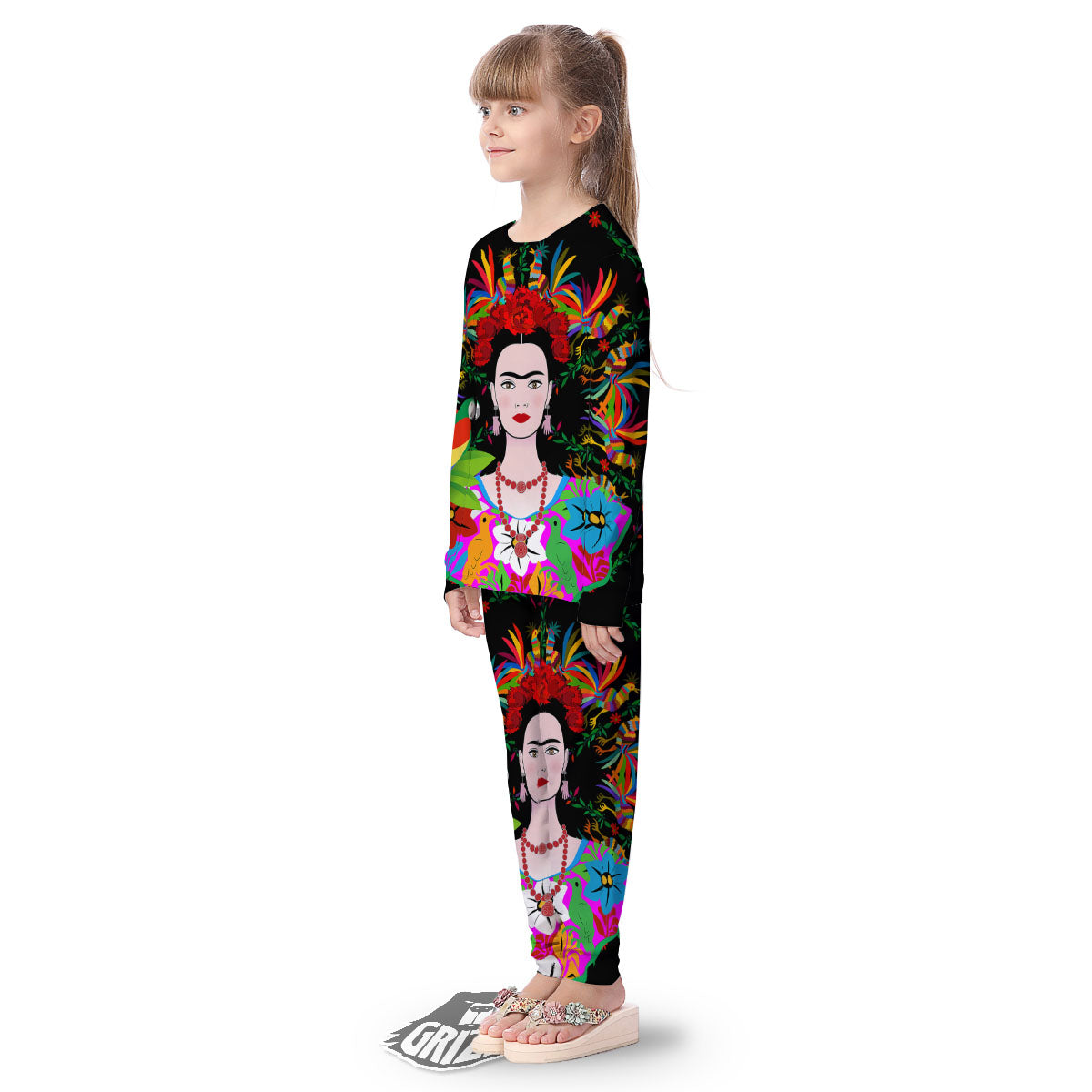Floral And Frida Kahlo Print Kid's Pajamas-grizzshop