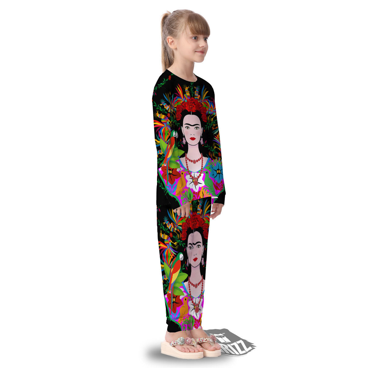 Floral And Frida Kahlo Print Kid's Pajamas-grizzshop