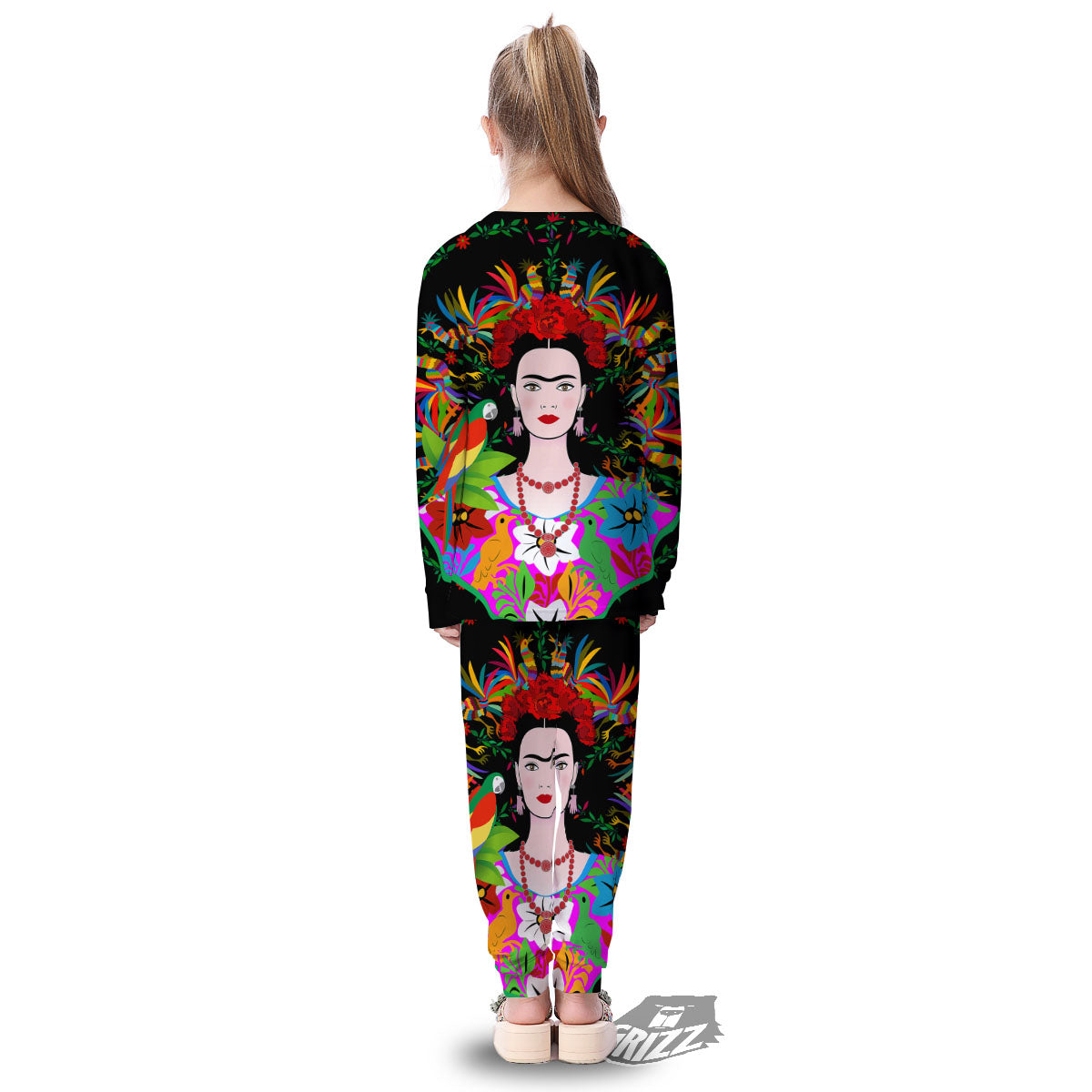 Floral And Frida Kahlo Print Kid's Pajamas-grizzshop