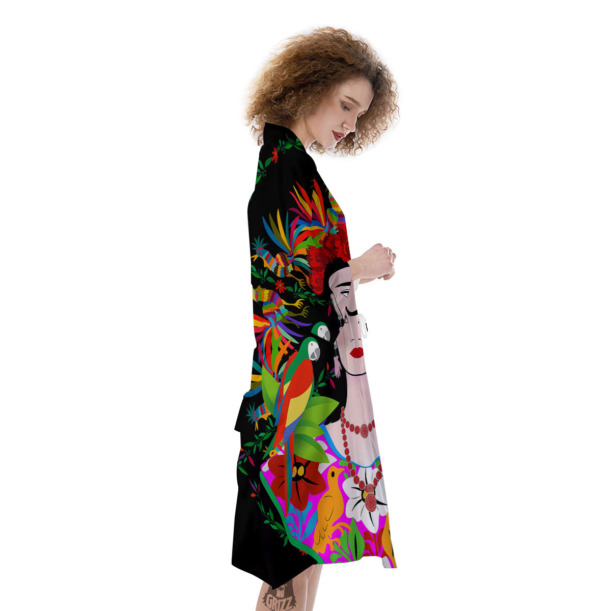 Floral And Frida Kahlo Print Kimono-grizzshop